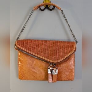 Henri Bendel | Embossed & Woven Foldover Purse, Orange Shoulder Bag